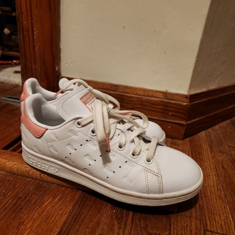 Adidas Stan Smith White Glow Pink Sneakers Womens Size 5.5 White Pink Lace Up